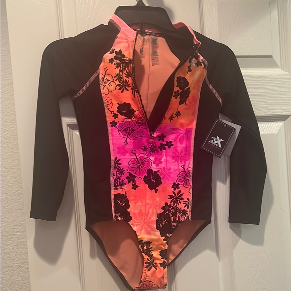 ZeroXposur Kids Swim One Piece - Black and Pink Floral